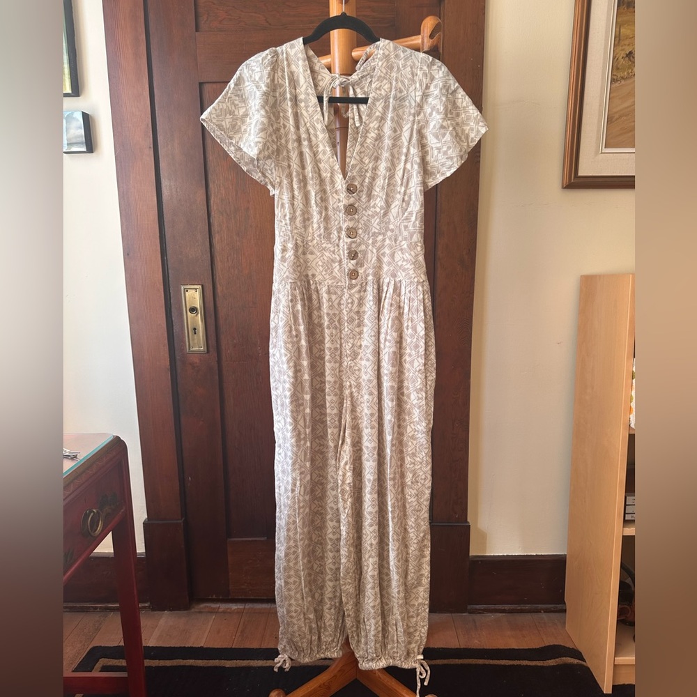 Free People Ivory Print Jumpsuit